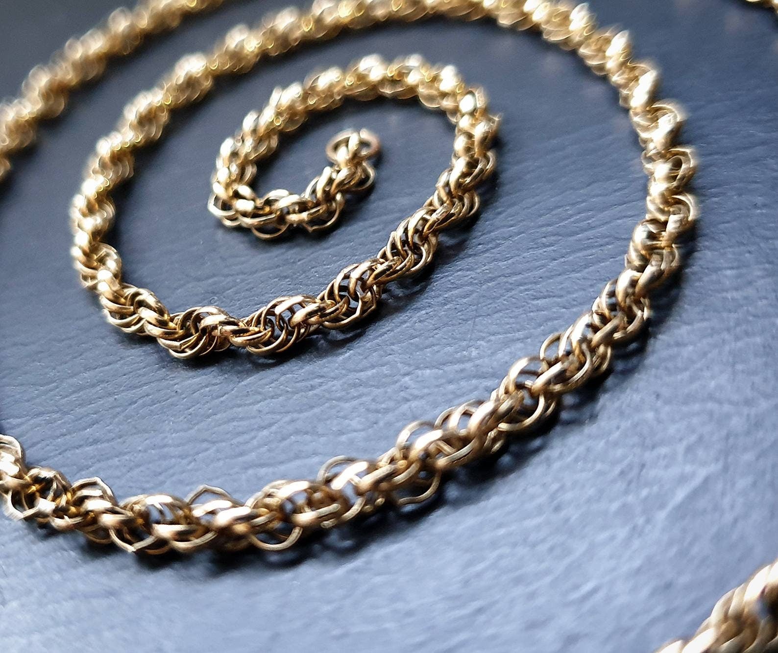 Vintage 9ct GOLD Rolo Belcher Triple Link Chain Necklace, 18" - 6.6g