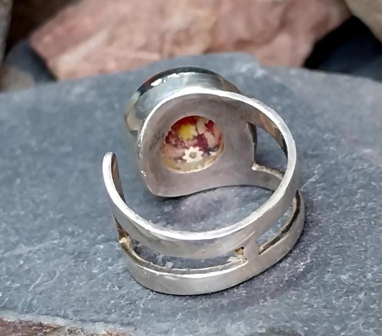 Sterling SILVER CAITHNESS Glass Ring - Millefiori adjustable size - 7.6g