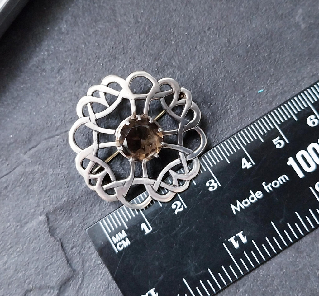 Vintage Smokey Quartz Brooch - Celtic Shawl Pin - 8.1g
