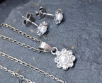 Sterling Silver Daisy Flower  Necklace and Matching Earrings Set - 2.3g