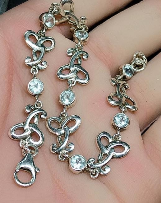Sterling Silver Bracelet with Celtic Knot Links and Blue Stones -  7.7g