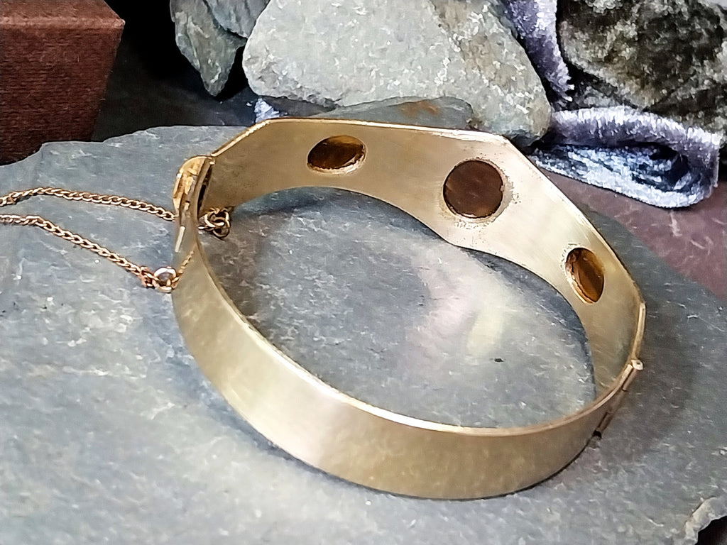 Vintage 12ct Rolled Gold Tigers Eye BANGLE Bracelet - Excalibur - 24.2g