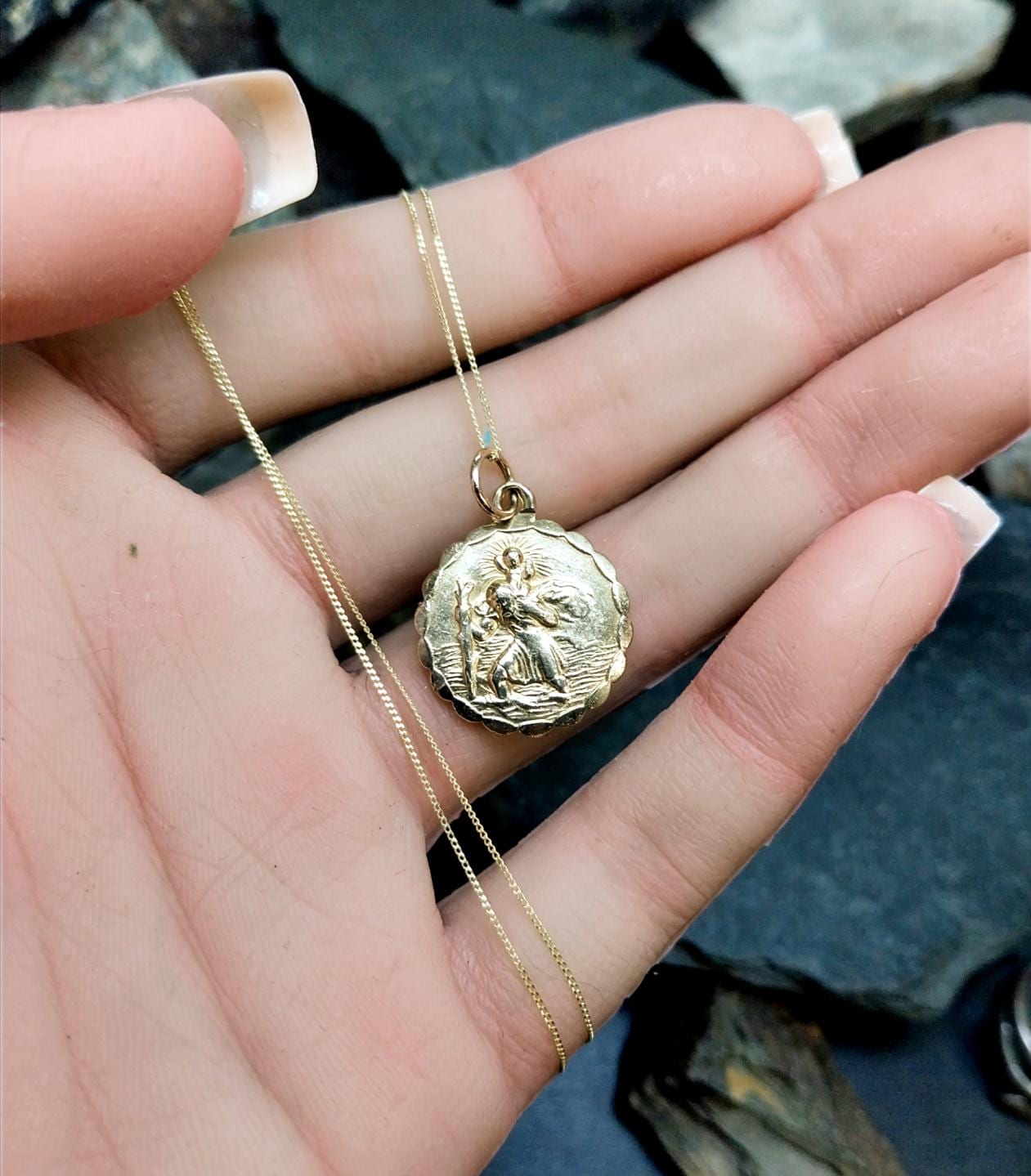 9ct Gold Georg Jensen St Christopher Necklace Pendant - Double Sided on 20" Chain - 4.4g