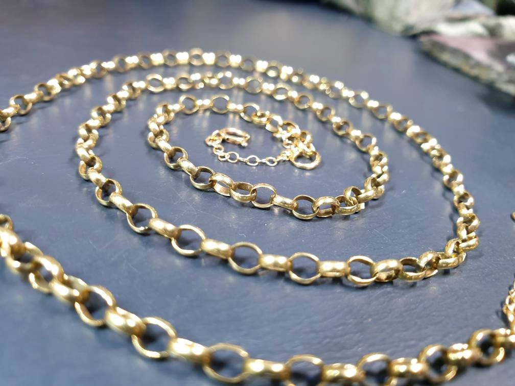 Antique 9ct GOLD BELCHER Chain Necklace with Extender Chain - 20-22" - 7.4g