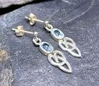 Vintage Sterling Silver Blue Topaz EARRINGS - Celtic Drop Dangling  - 2.7g