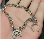 Vintage SILVER Charm BRACELET with Good-luck Horseshoe - 17.5cm - 8.7g