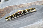 ANTIQUE Pinchbeck Brooch with Pink Cranberry Glass Gemstone - Edwardian 5.8g