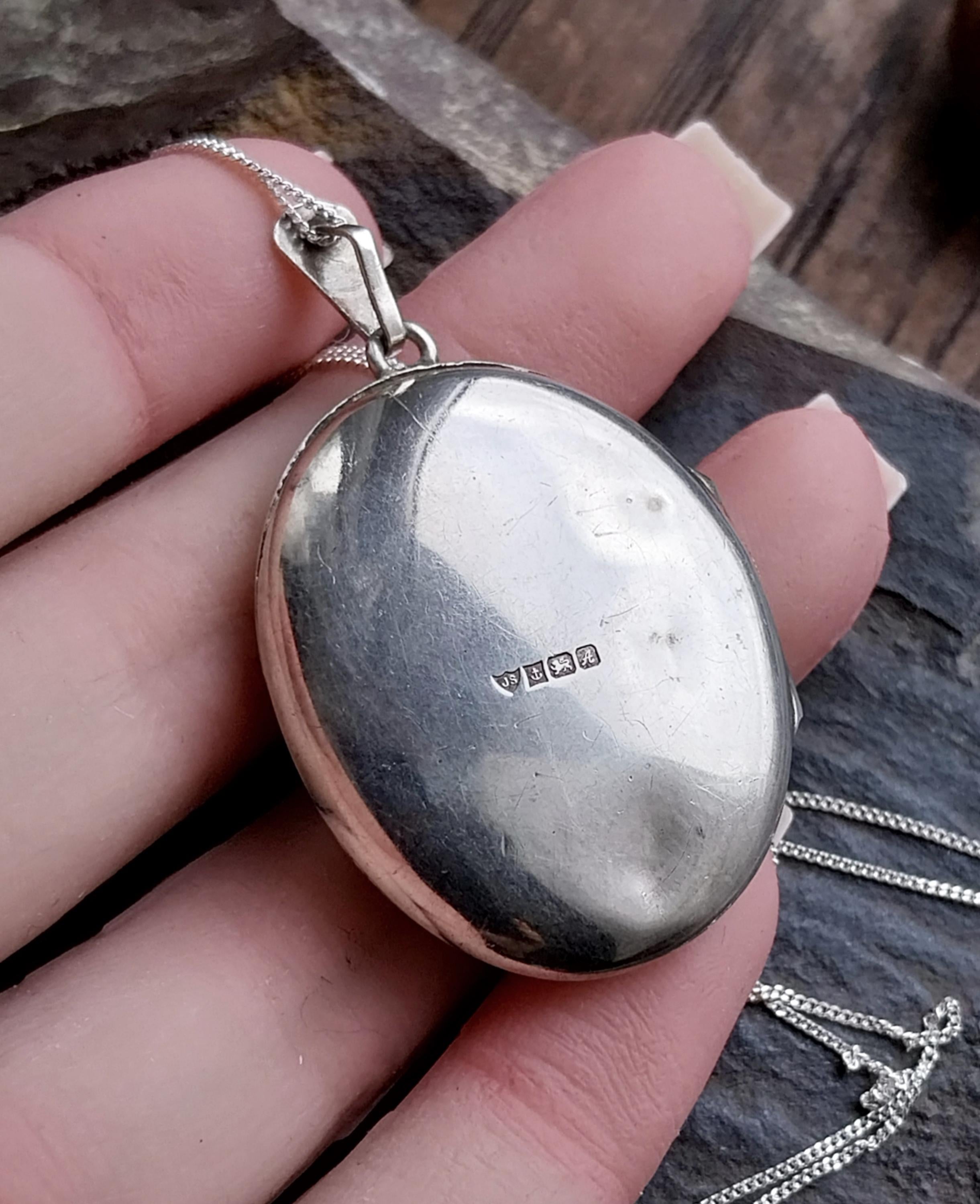 Large Vintage Silver LOCKET Necklace - Joseph Smith on 18" Sterling Chain - 10.4g