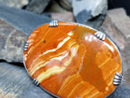 Large Antique Silver Bright Orange Landscape Agate Brooch - 14.9g