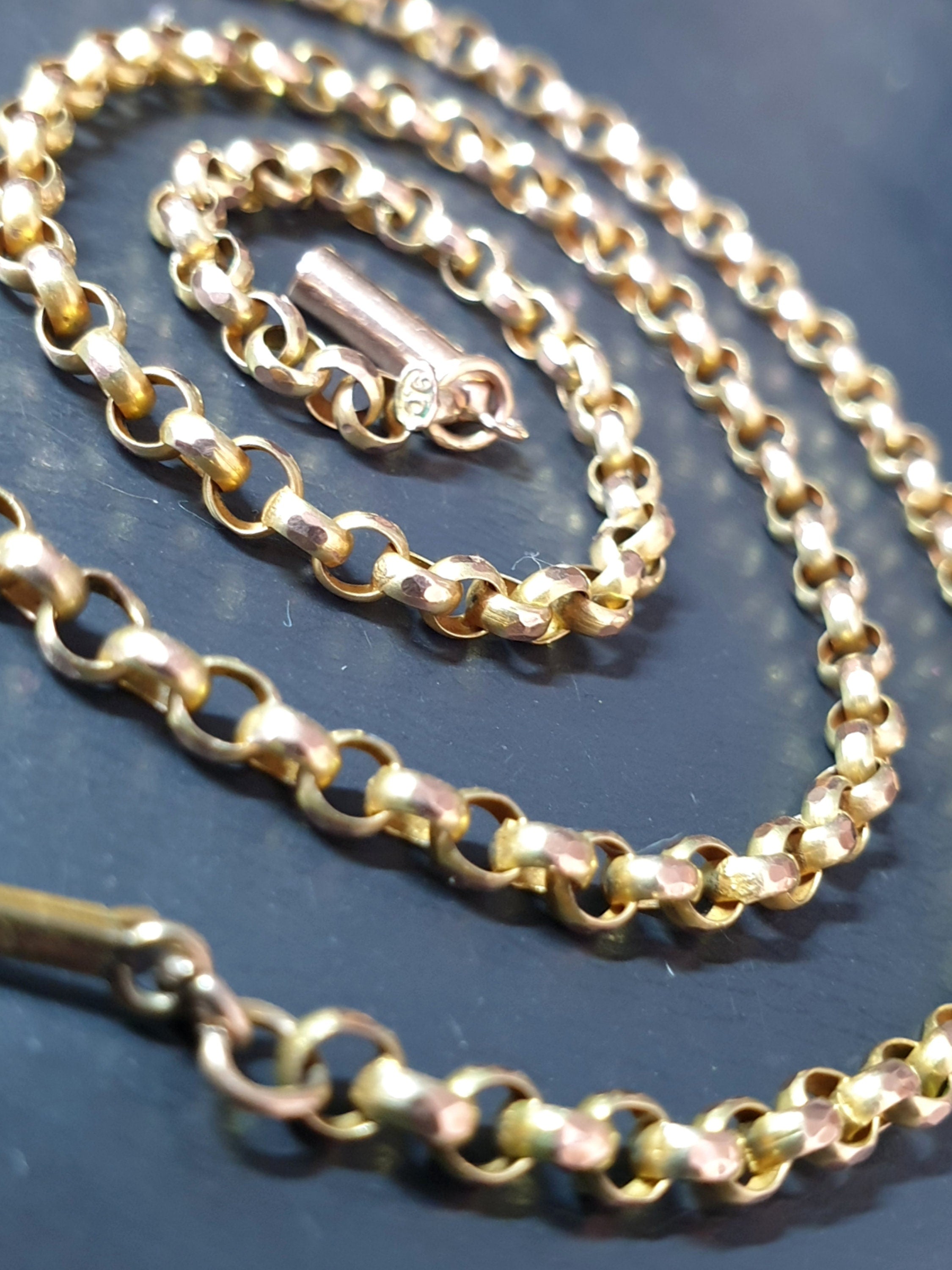 Antique 9ct GOLD ROLO BELCHER Chain Necklace with Barrel Clasp - 17.5" - 6.3g