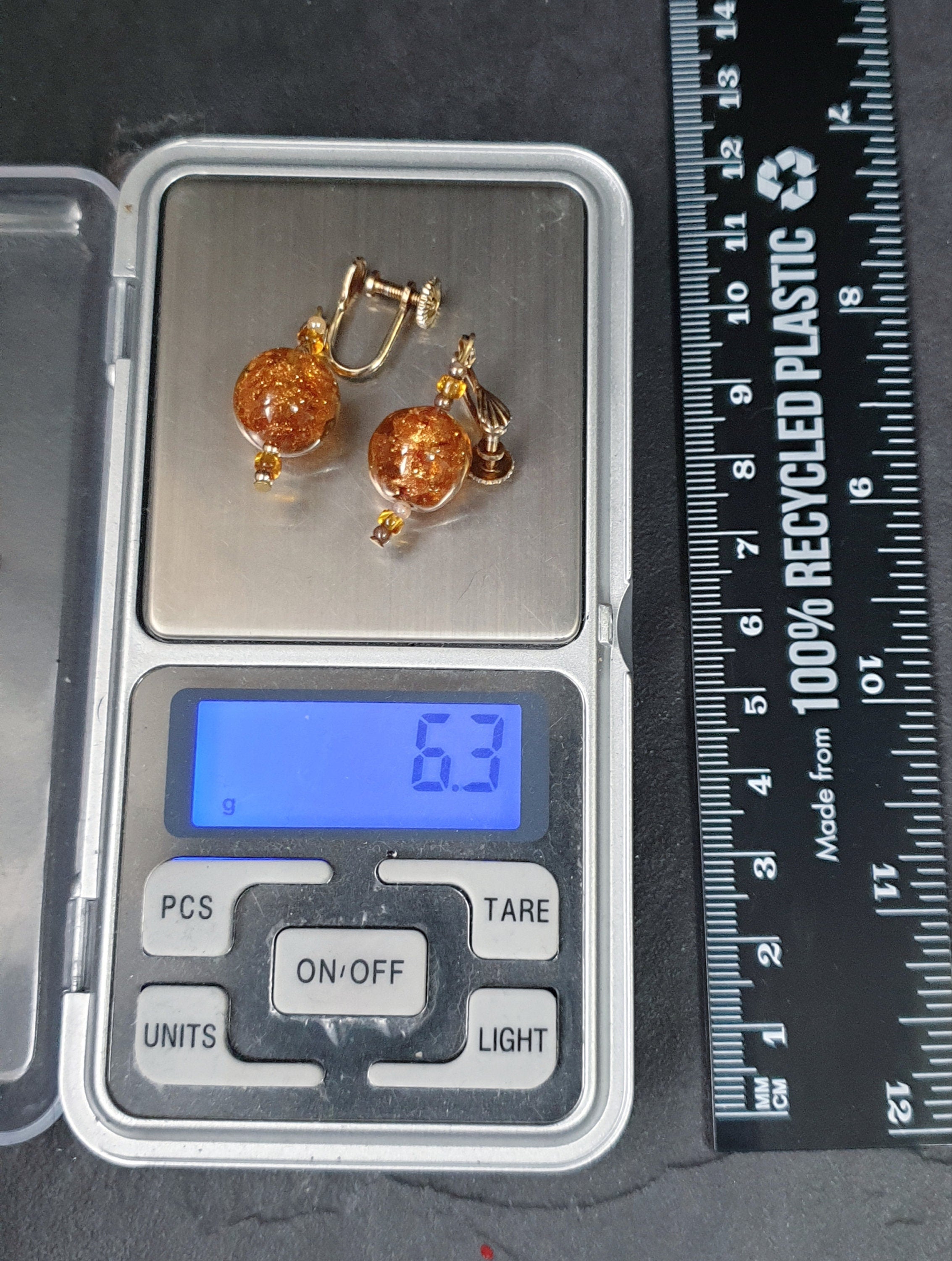 Antique EARRINGS Amber Murano Style Dangly - Screw Backs - 6.3g
