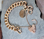 Antique Vintage Solid 9ct Rose GOLD LINK Bracelet & Heart Padlock Clasp - 20.1g