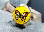 Vintage LOCKET WATCH RING - Butterfly Swissam Gold Plated - Size Adjustable - 12.1g