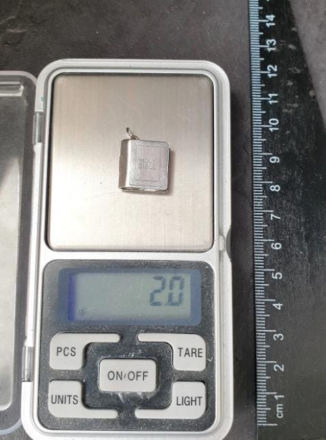 Vintage SILVER BIBLE BOOK Bracelet Charm - Opening Pendant Locket - 2g