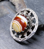 Robert Allison BROOCH - Striped Agate Scottish Silver Hallmarked c.1961 - 8.5g
