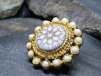 Vintage Circular BROOCH - Gold Tone with Faux Seed Pearls - 11.7g