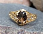 Vintage 9ct GOLD Smoky Quartz Ring - Size uk P (us 7.5) - 2g