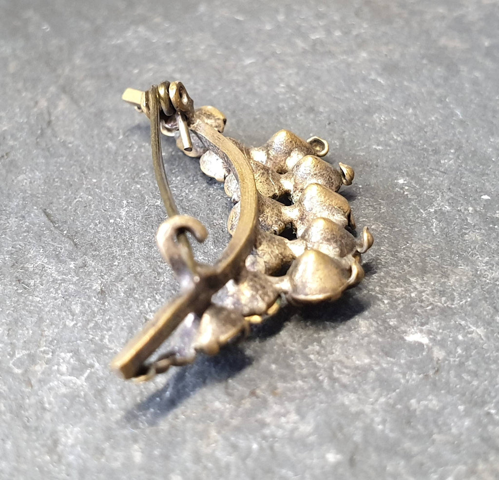 Antique Edwardian Crescent Moon BROOCH - Paste Stones - 2.7g