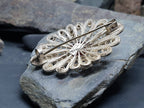 Antique Silver CARNELIAN FILIGREE Flower Brooch - Continental Silver Pin - 7.5g