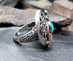 Sterling Silver TURQUOISE RING with dragonflies -  uk size N  (us 7) - 10.3g