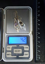 Sterling Silver Dangle Earrings - with Purple amethyst Stone - 4.2g
