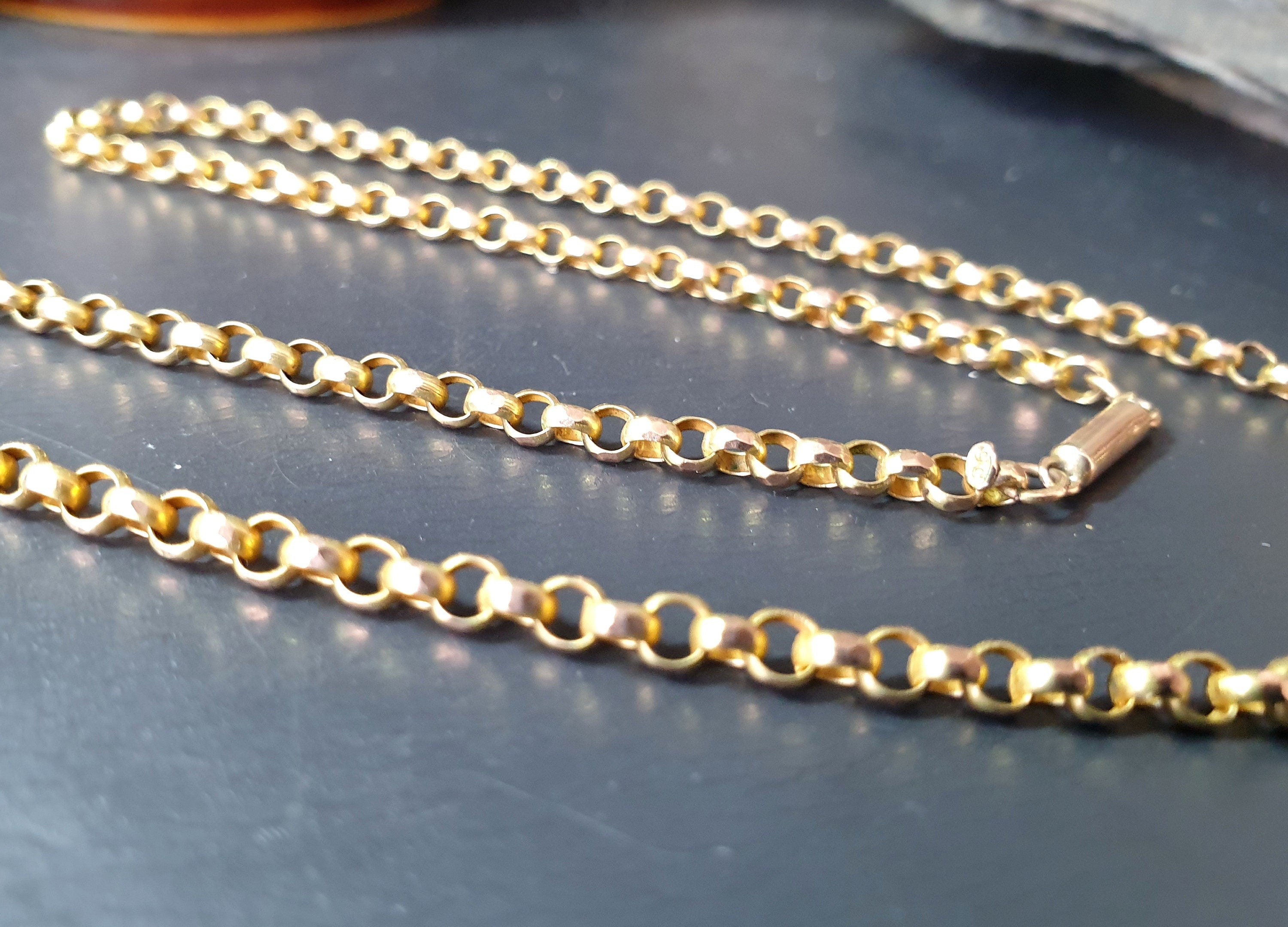 Antique 9ct GOLD ROLO BELCHER Chain Necklace with Barrel Clasp - 17.5" - 6.3g