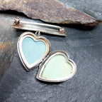 Antique Locket Brooch, Sweetheart Pin, Sterling Silver - 7g