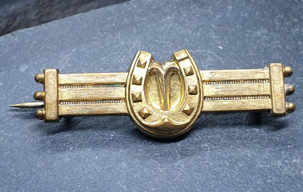 Antique GOLD Front HORSESHOE BROOCH - Good luck, mourning, Victorian Curios