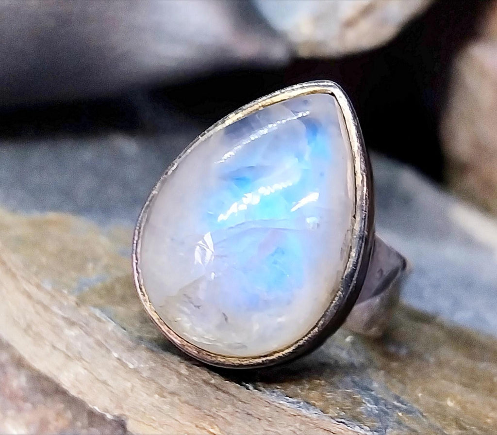 Vintage Sterling SILVER MOONSTONE RING - Ethereal - uk size O (7) - 8g