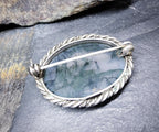Vintage Silver Natural Green Moss Agate Brooch - 8.8g