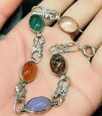 Vintage STERLING SILVER Agate and Thistle Bracelet - 20cm - 11.3g