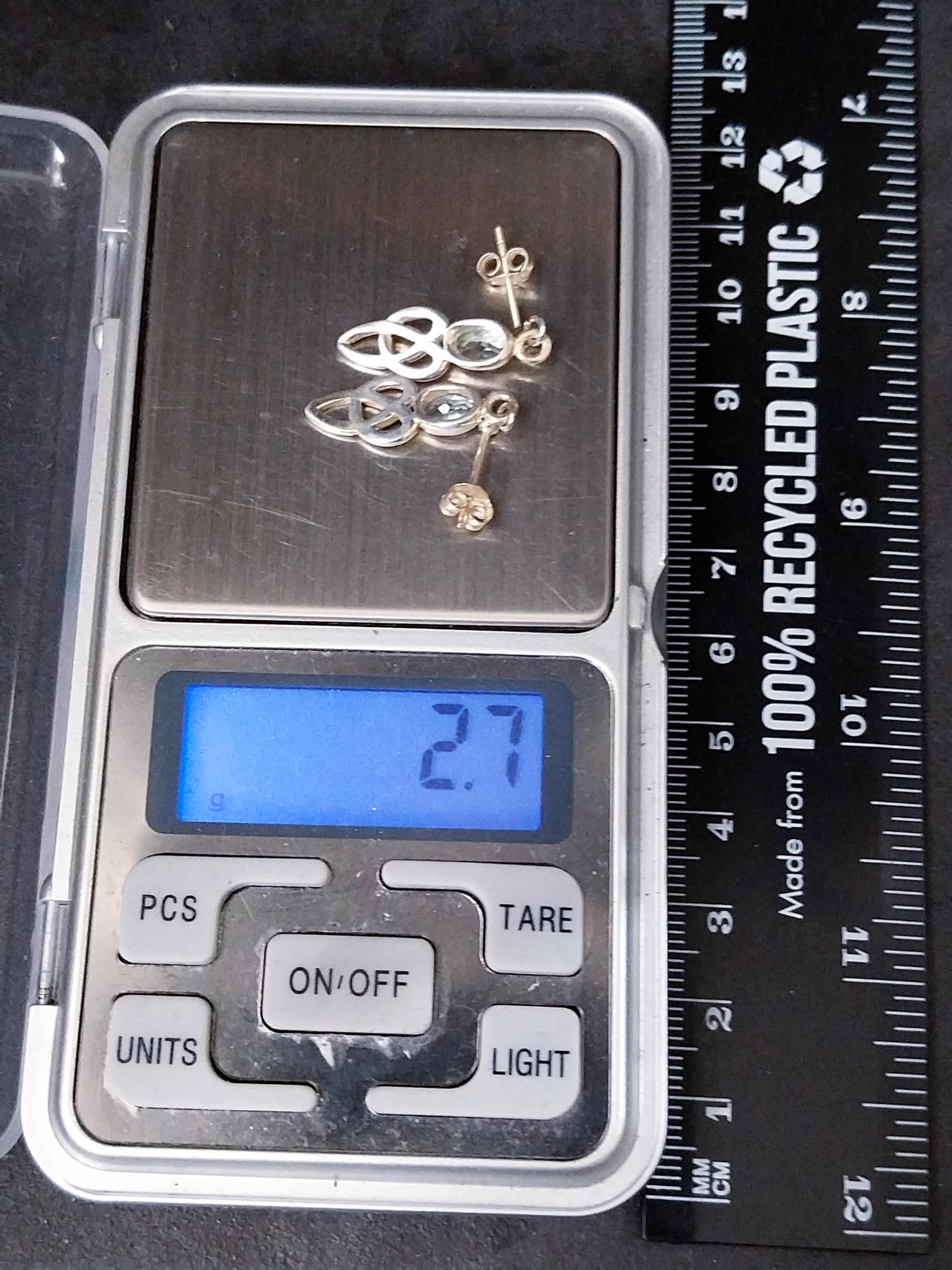 Vintage Sterling Silver Blue Topaz EARRINGS - Celtic Drop Dangling  - 2.7g