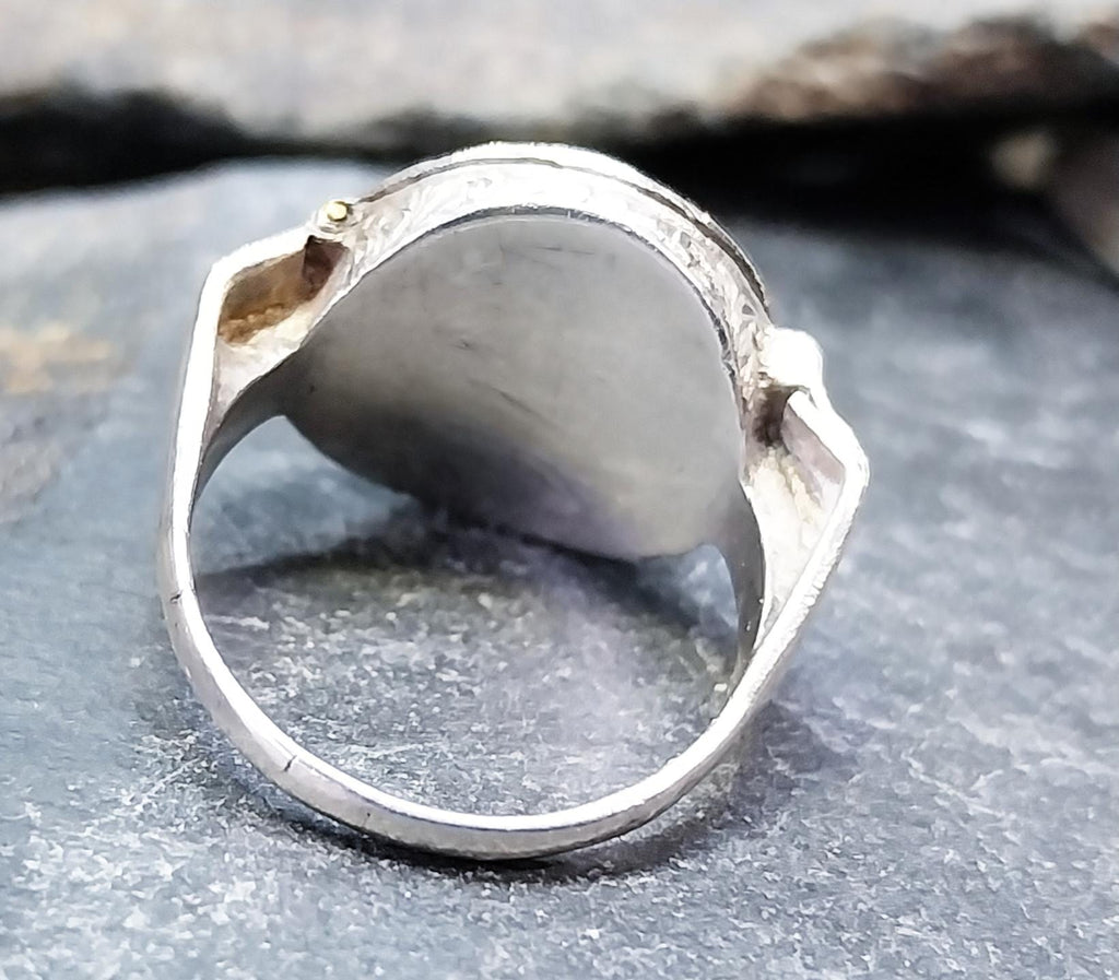 Vtg SILVER POISON LOCKET Ring - (secret compartment) Size uk M  (us 6) - 6.5g