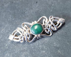 SILVER CELTIC Knot Brooch with Green malachite gemstone - 6g