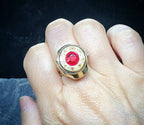 Vintage BVLER LOCKET WATCH Ring - Red Stone & Gold Plated - Size Adjustable - 12g