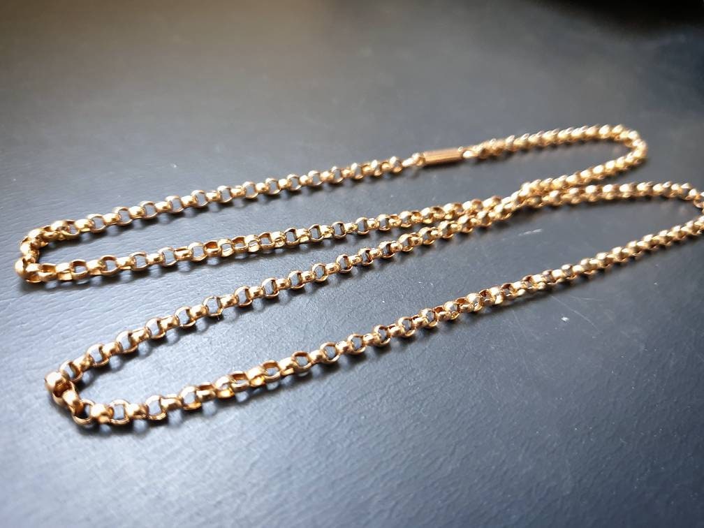 Antique 9ct GOLD ROLO BELCHER Chain Necklace with Barrel Clasp - 20" - 6.8g