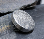Antique Sterling Silver Circular Button Brooch  - Ivy Leaf Celtic Design - 5.5g