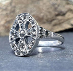 St Silver Celtic Cross ART DECO Ring - with Marcasite Stones - Size uk M (US 6.5) - 4.1g
