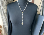 Vintage White MOP ROSARY Beads - Small Vintage Old Prayer Beads and crucifix - 15"