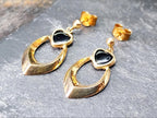Vintage 9ct Gold EARRINGS with Black Onyx Heart - Dangling - 1.4g