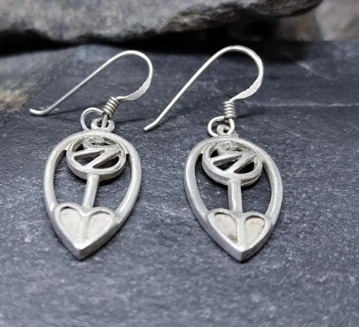 Sterling Silver CELTIC LEAF & ROSE Dangle Earrings -  4.1g