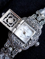 Chateau Sterling Silver Bracelet WATCH with Marcasite Opening Front 18cm - 27.8g