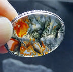 Vintage Sterling Silver Moss Agate Brooch - Vibrant Dendritic Gemstone  - 6.7g