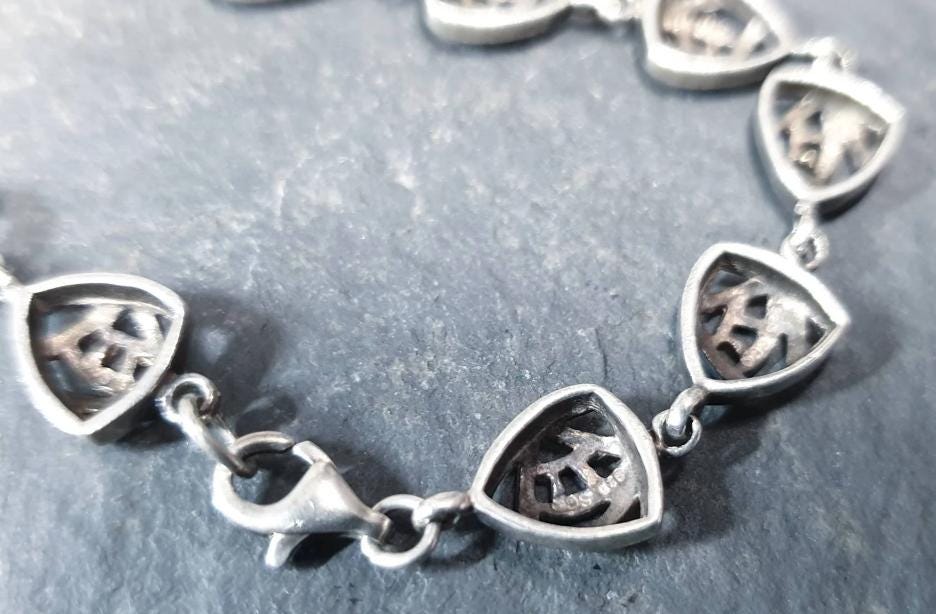 Vintage Celtic Sterling Silver Bracelet - Sea Gems Mackintosh Rose - 17.5cm - 9.5g