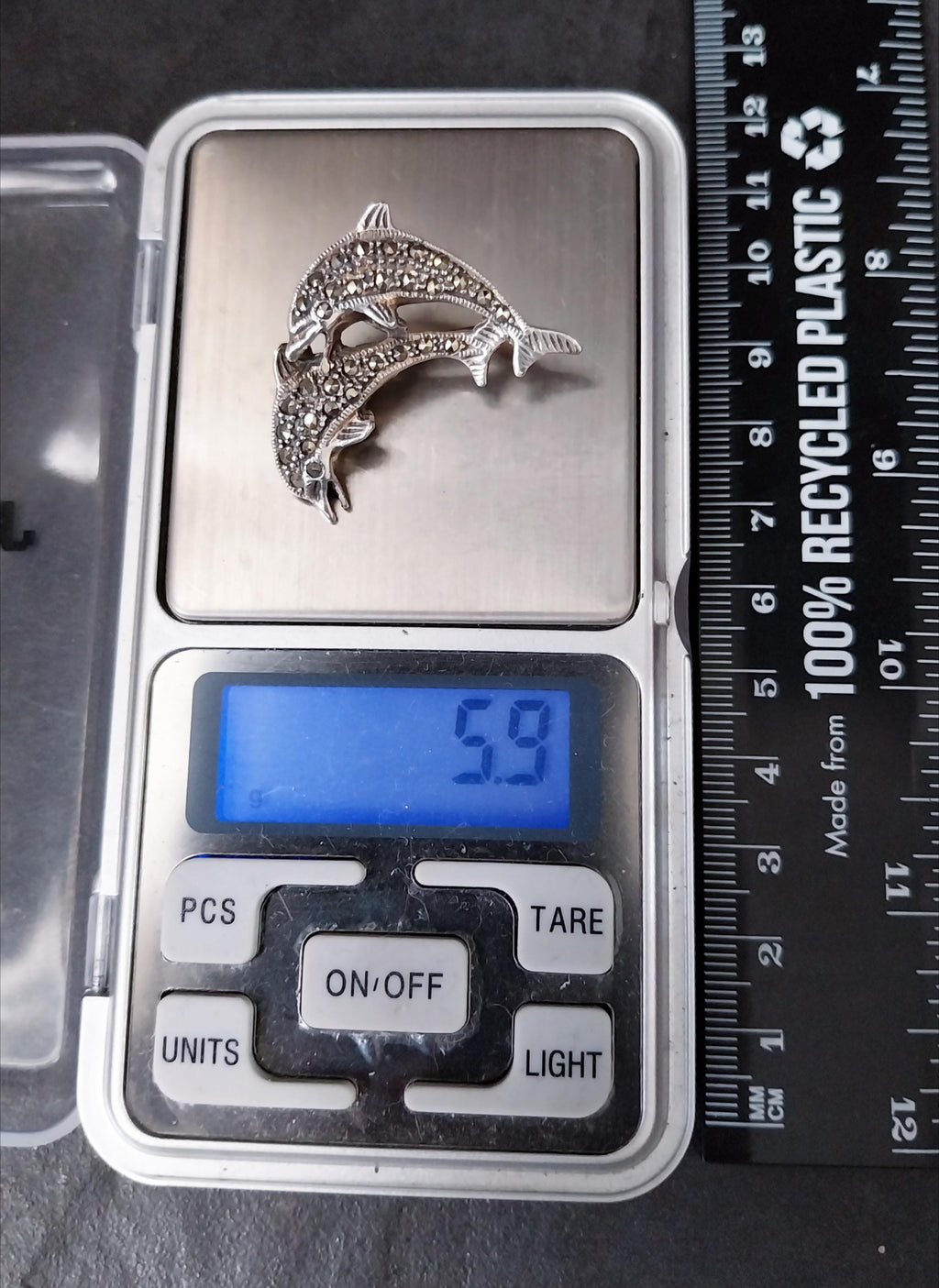 Vintage Sterling Silver Dolphin BROOCH  - Pin 5.9g
