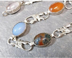 Vintage STERLING SILVER Agate and Thistle Bracelet - 20cm - 11.3g