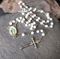 Vintage White ROSARY Beads - Old Prayer Beads and crucifix - 26" 11.3g