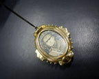 Victorian Photo Locket Brooch - Pinchbeck, Gilt  Mourning or Sweetheart with antique photo
