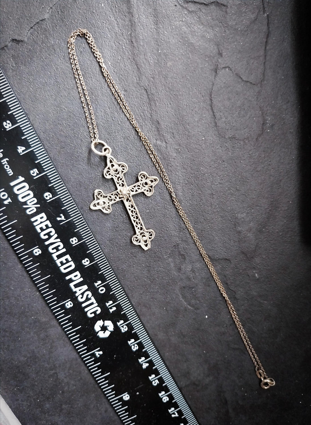 Antique Filigree Cross Crucifix on 18" Sterling Silver Chain - 3.3g