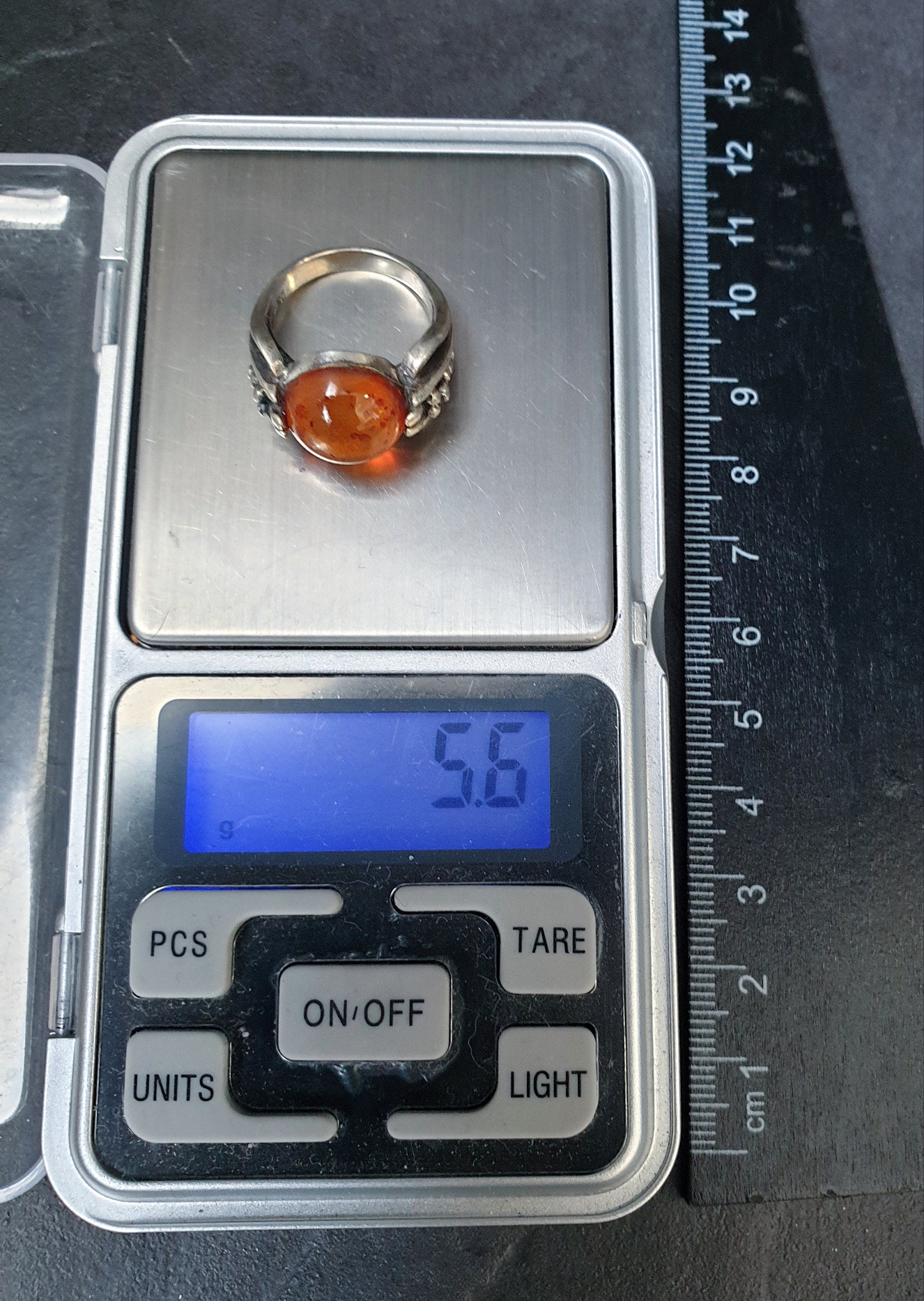 Vintage Baltic AMBER Sterling Silver Ring - uk size M (6) - 5.6g